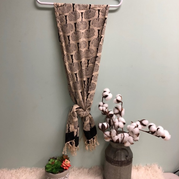 Art Studio Fringed Scarf: Tree Design I Black - Picture 2 of 5